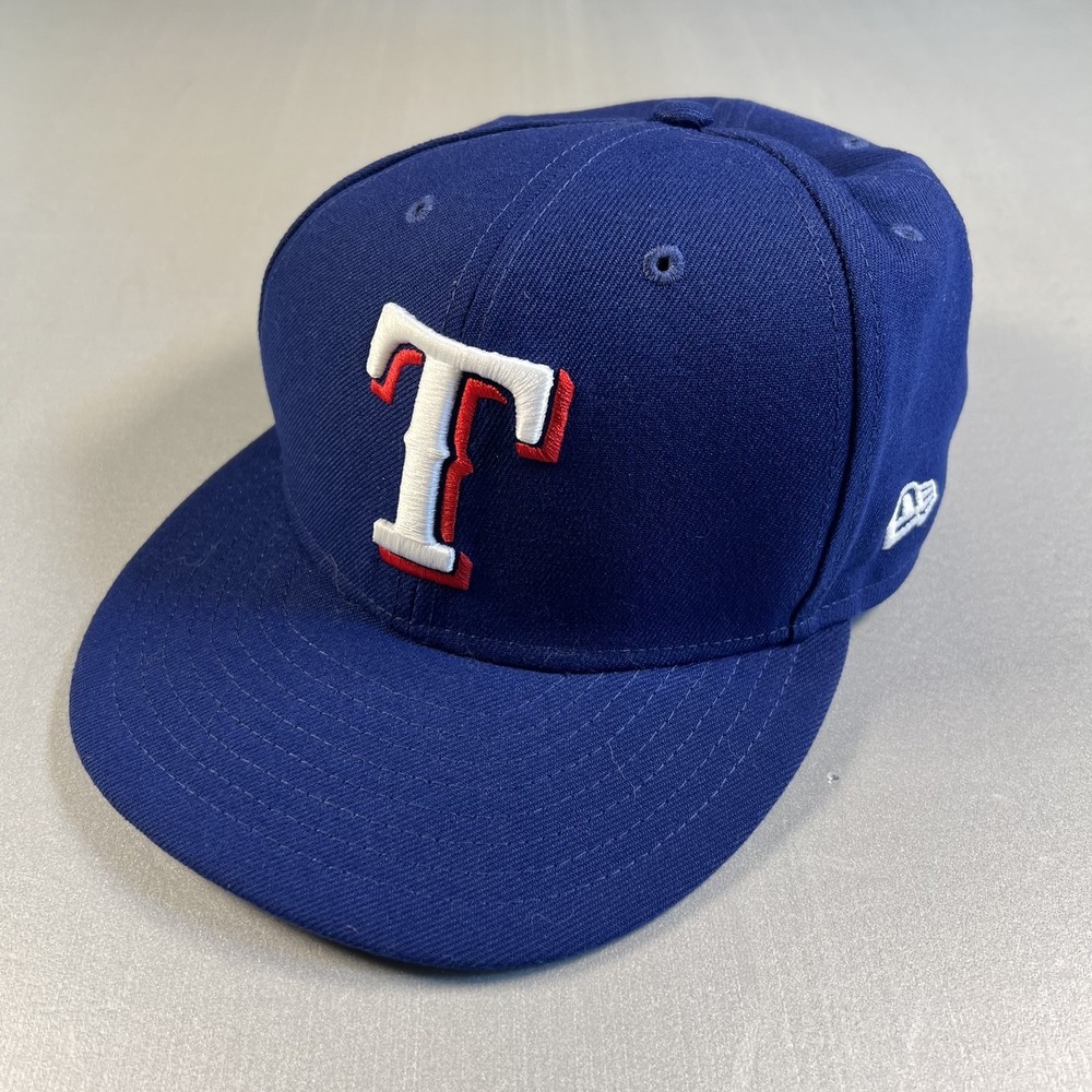 Texas Rangers Hat Cap Fitted Mens 7 1/2 on field MLB Blue Baseball New Era